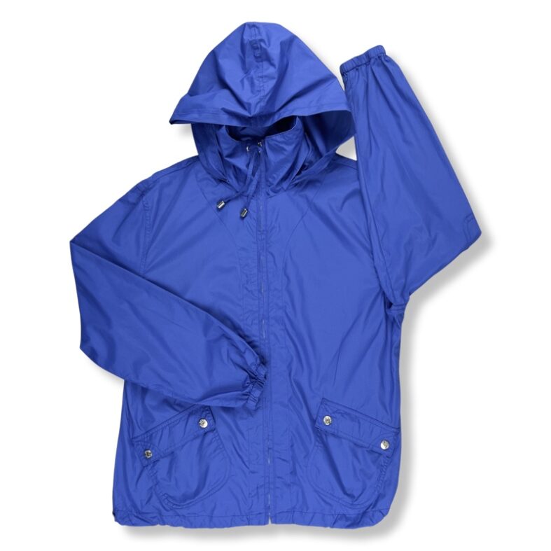 Cortavientos Zenergy Impermeable Con Capucha Guardable Azul Mujer