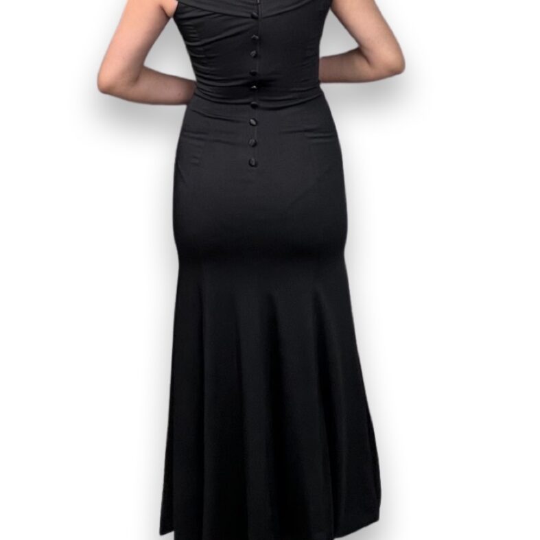 Vestido Elegante De Pierna Descubierta Largo Negro Mujer, Reciclado