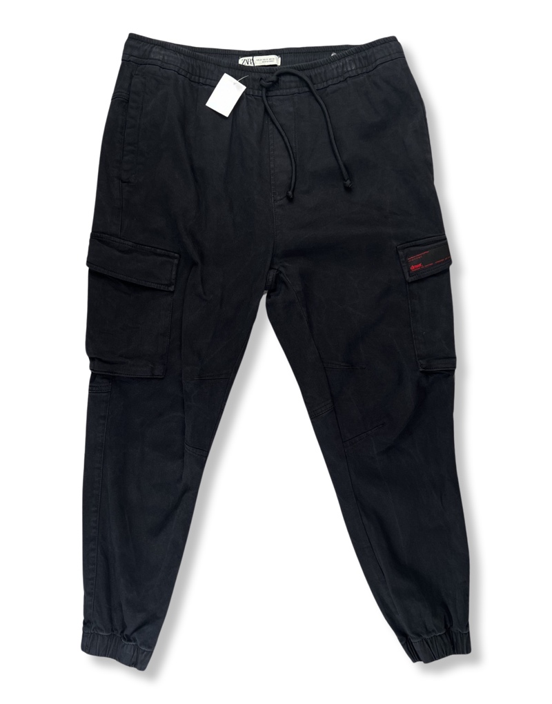 Pantalón Zara Jogger Cargo Negro Hombre, Reciclado