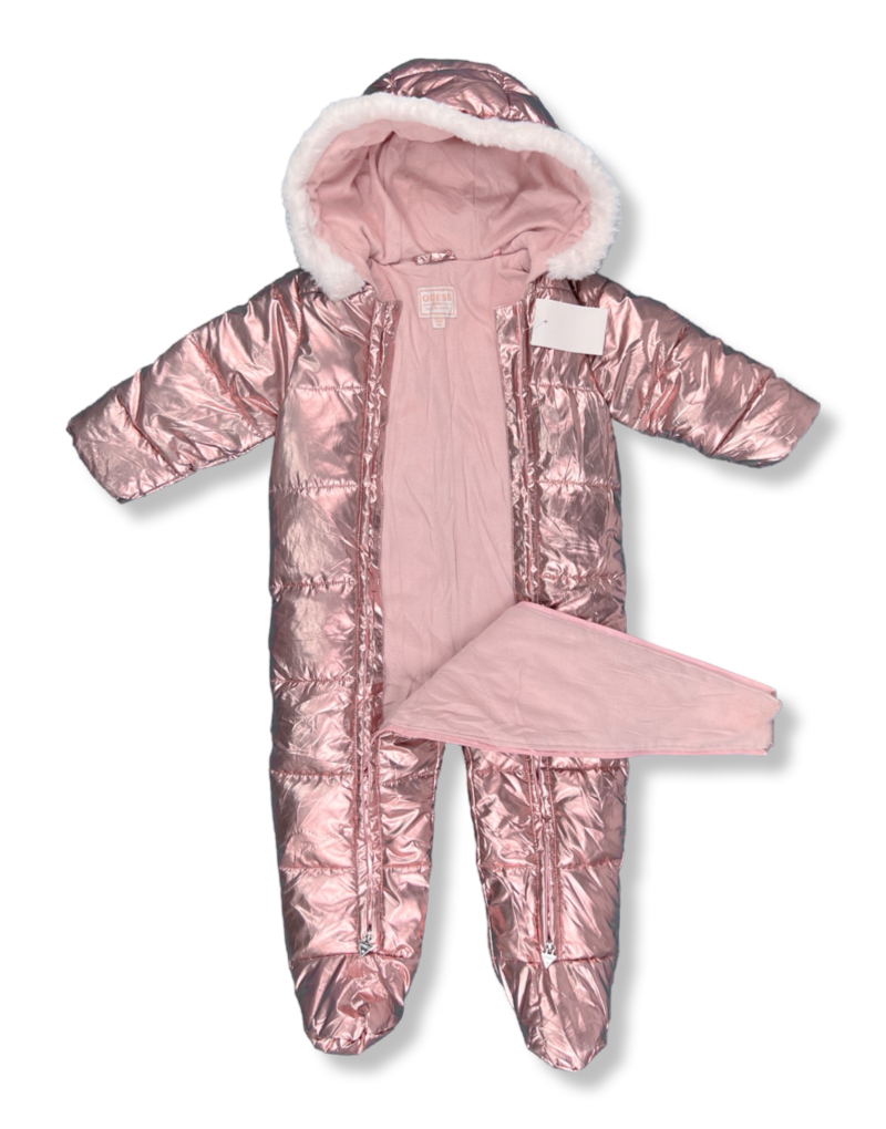 Enterizo Guess Impermeable Termico Con Capucha Para Nieve Rosado Nina Reciclado 12 Meses